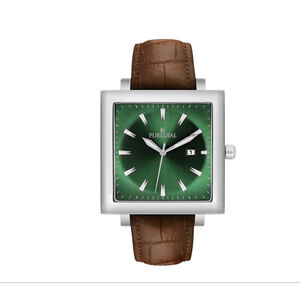 Puredial The Square Legacy in Green with Silver Leather Band NIB